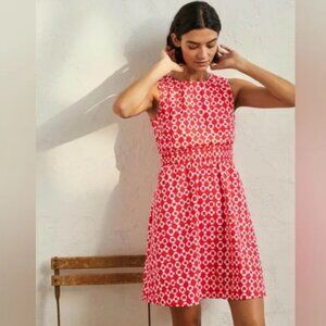 Boden Vibrant Orange and Ecru Geometric Dress